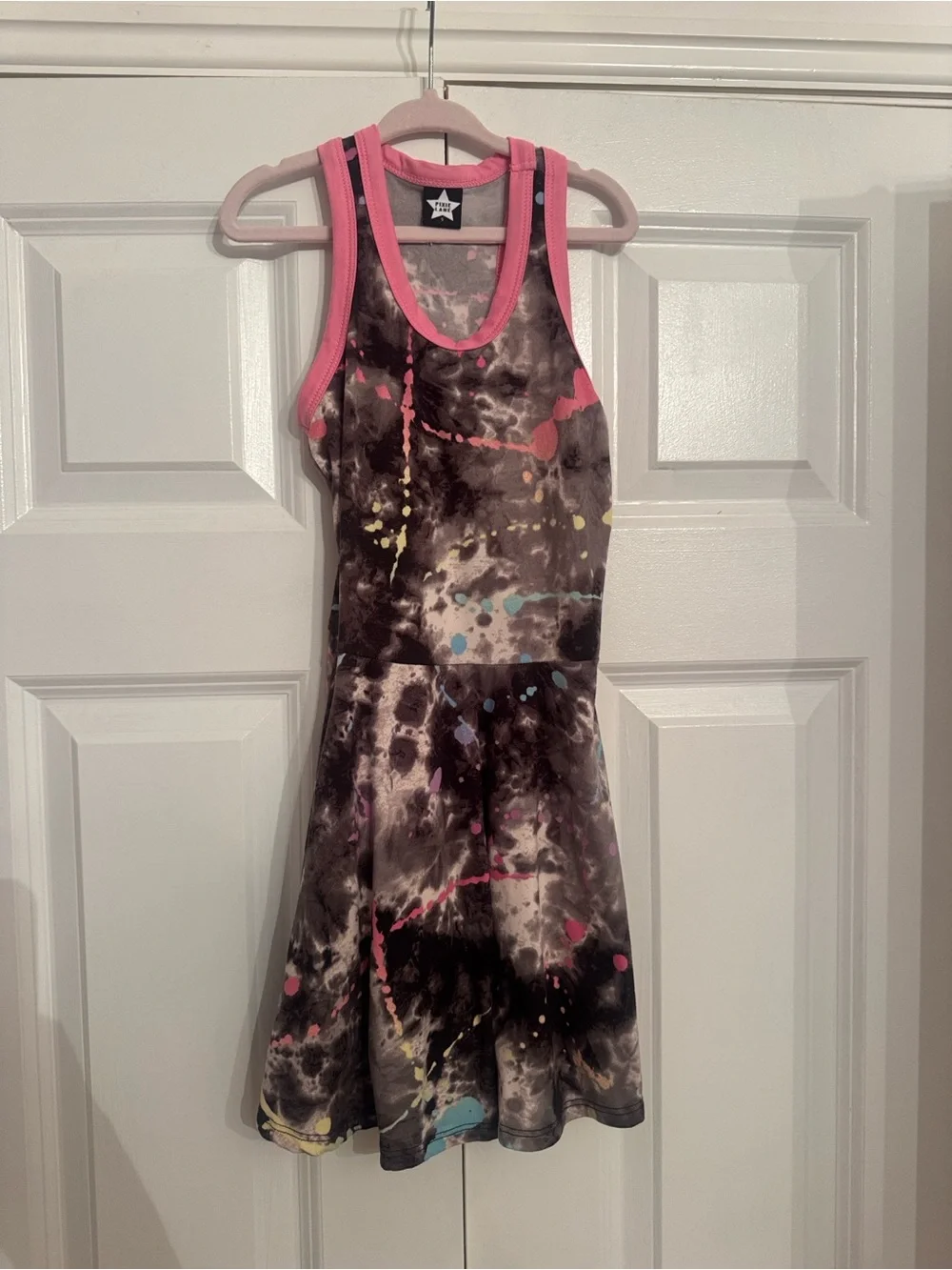 Pixielane Girls' Pink-Trim Black Tie-Dye Splash Tank Dress
